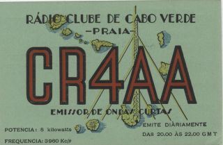 Vintage Qsl Card Radio Clube De Cabo Verde 1969