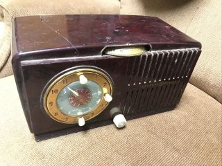 Brown Bakelite General Electric Radio Alarm Clock Model 515f Art Deco Tube Parts