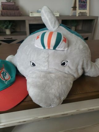 Pillow Pets Miami Dolphins Nfl 24 " Stuffed Plush Pillow Toy Rare,  Dolphins Cap