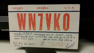 Amateur Ham Radio Qsl Postcard Wn7vko Cecil C.  Armstrong 1954 Phoenix Arizona