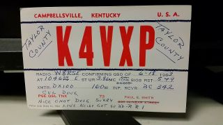 Amateur Ham Radio Qsl Postcard K4vxp Paul Smith 1963 Campbellsville Kentucky