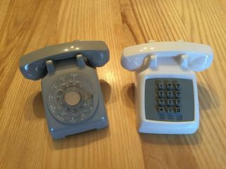 2 Vintage Salesmen Sample Telephones Rotary & Push Button Were For The Kids