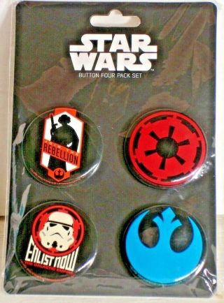 Star Wars 4 Button Pin Set 1 1/2 " Each Across Disney In Package