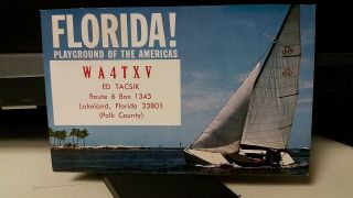 Amateur Ham Radio Qsl Postcard Wa4txv Ed Tacsik 1966 Lakeland Florida