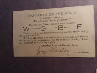 Sw Broadcast Station - Wgbf - Evansville On The Air,  Inc - Postmarked 1930