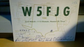 Amateur Ham Radio Qsl Postcard W5fjg Cecil Melvill 1958 Houston Texas