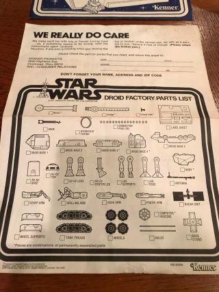 Star Wars Droid Maker Blueprints Instructions Kenner 1977 Vintage ROTJ 2