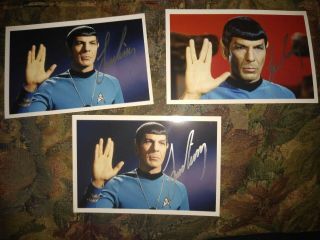 Star Trek Leonard Nimoy Three Hand Signed 4x6 Photos Spock