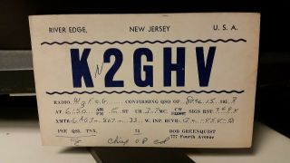 Amateur Ham Radio Qsl Postcard K2ghv Bob Greenquist 1953 River Edge Jersey
