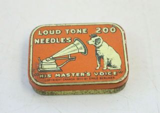 Vintage His Masters Voice Gramophone Needles Tin Little Nipper Dog 200 - A10
