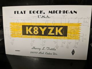 Amateur Ham Radio Qsl Postcard K8yzk Harry Tuttle 1962 Flat Rock Michigan