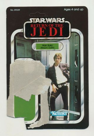Vintage Star Wars Rotj 65b Han Solo Kenner Card Back Only 1983 Unpunched