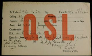 1926 Radio Qsl Card - Generic - Brisbane,  Qld,  Australia - Ham Radio