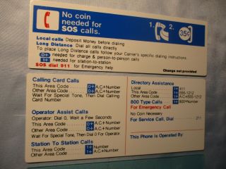 Payphone Phone Instruction Cards For Gte Western Electric & At&t Pay Phones