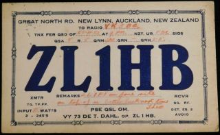 1932 Radio Qsl Card - Zl1hb - Lynn,  Auckland,  Zealand - Ham Radio