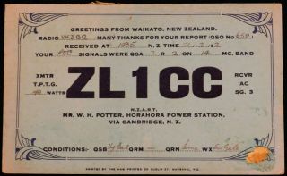 1932 Radio Qsl Card - Zl1cc - Horahora Power Station,  Zealand - Ham Radio