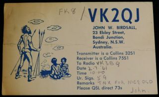 1961 Radio Qsl Card - Vk2qj - Bondi Junction,  N.  S.  W. ,  Australia - Aborigines