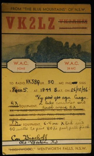 1946 Radio Qsl Card - Vk 2 Lz - Wentworth Falls,  N.  S.  W. ,  Australia - Ham Radio