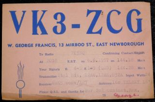 1957 Radio Qsl Card - Vk3 - Zcg - Newborough,  Victoria,  Australia - Ham Radio