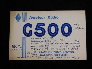 1946 Radio Qsl Card - G500 - Harrow,  Middlesex,  England - Ham Radio