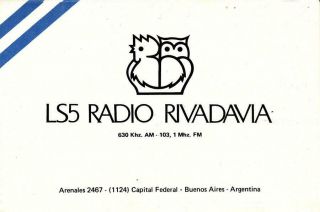 1983 Qsl: Radio Rivadavia,  Buenos Aires,  Argentina