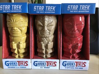 Star Trek Next Generation Geeki Tikis Mugs - Set Of 3 - La Forge Worf Picard