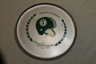 1973 Saskatchewan Roughriders Serving Tray $100 Plate Dinner Sask Round Cfl