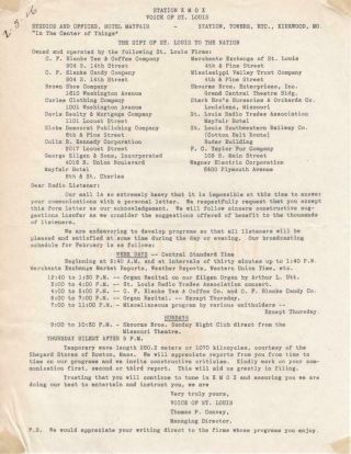 Program Schedule,  Kmox,  St.  Louis,  Missouri,  1926