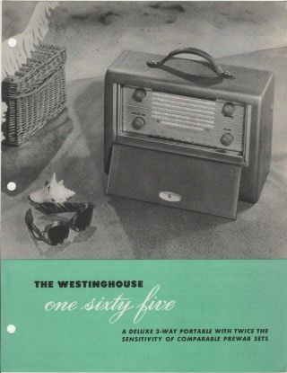 Westinghouse Tube Radio Deluxe 3 Way Portable Model 165 Vintage Ad Sheet Mcm