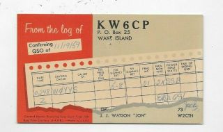 1959 Qsl Card Ham Radio Kw6cp Wake Island Pacific Ocean 61