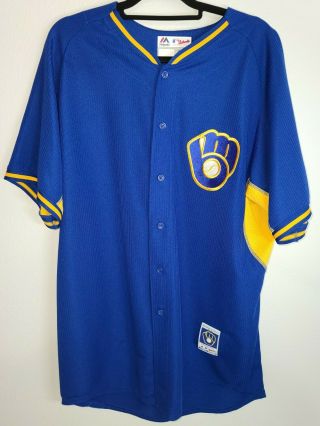 Milwaukee Brewers Sz 48 Xl Royal Blue Jersey Majestic Mlb Authentic Cool Base