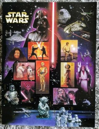 2007 Star Wars Stamp Sheet - Luke Skywalker Darth Vader Yoda Obi Wan Kenobi Solo