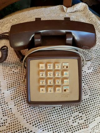 Vintage At&t Touchtone Brown Push Button Corded Desk Telephone
