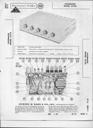 1960 Photofact Pacemaker Model 2221b Stereo Amplifier 2169