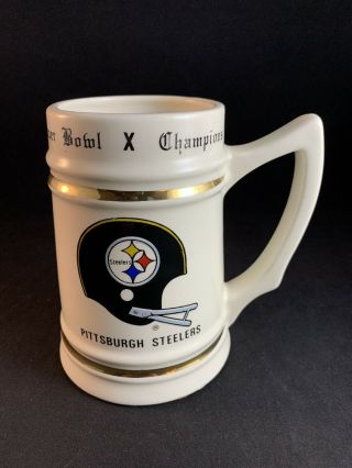 Vintage 1975 Pittsburgh Steelers Bowl X Champions Ceramic Stein Mug