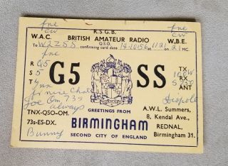 1956 Qsl Card G5 Ss Greetings From Birmingham British Amateur Radio Station Uk