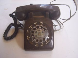 Vintage Rotary Dial Brown Desk Phone Itt Long Rj Cord To Wall,