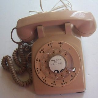 Vintage Rotary Dial Beige Desk Phone Western Electric Bell Us With Rj Cord