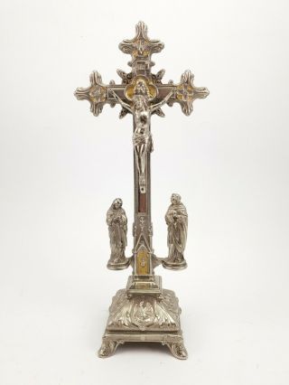 Antique Standing Altar Crucifix Jesus Christ Mary St John Evangelist
