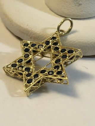 Vintage Star Of David 18k Yellow Gold Pendant With 50 Blue Sapphires