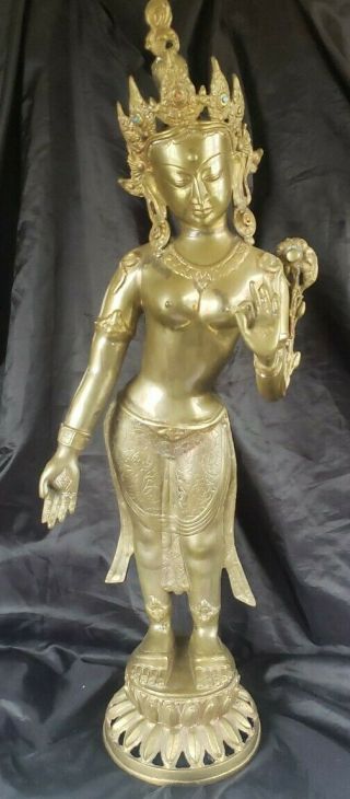 Vintage Brass Hindu God Statue,  Buddha Indian Goddess Rare 31,  5 " Fantastic Piece
