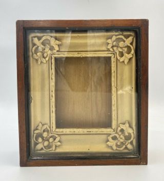 Antique 19c Russian Orthodox Wood Icon Box Kiot Shadow Box Goldplated Frame