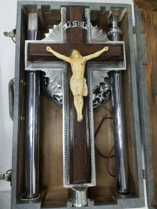 Vtg Antique Art Deco Jesus on Cross Funeral Home Church Crucifix Sign Neon Box 3