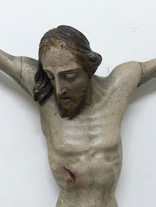 Antique Wooden Crucifix.  Hand - Carved Figure Of Jesus.  Polychromed.  45cm
