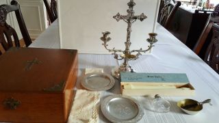 Catholic Priest Last Rites Sick Call Kit - 1896 Antique Box W/ Contents