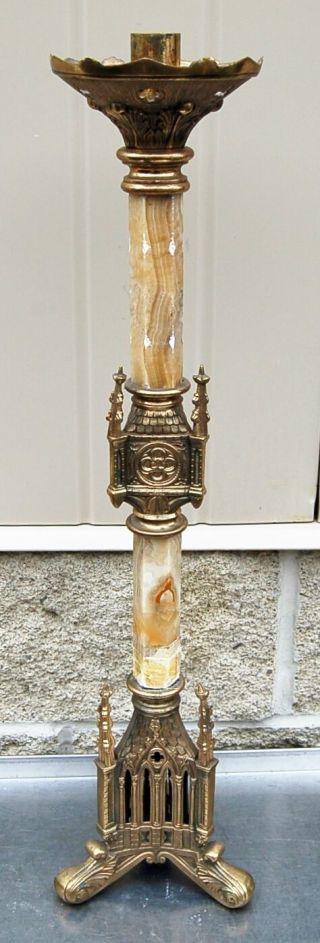 , Brass Alabaster Altar Candlestick,  Gothic,  Chalice Co.  (cu 695) Church