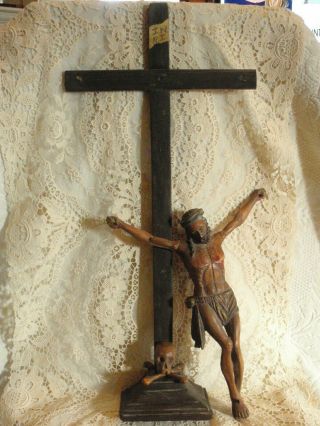 Antique German? Hand Carved Wood Jesus Christ On Crucifix Restore.  Re - Assemble