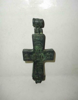 Antique East Europe Top High Aged Bronze Early Medieval Enkolpion Cross Pendant