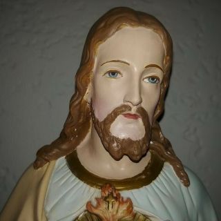 Rare Large Vintage Jesus Christ Sacred Heart Statue Antique French Plaster 26 "