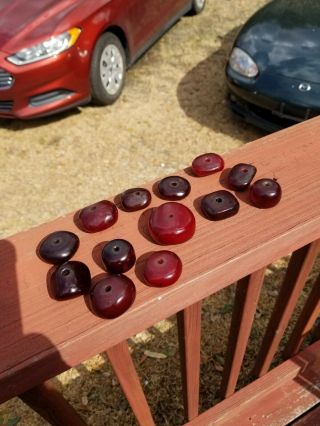 13 Large Antique Cherry Amber Faturan Bakelite Beads 235 Grams